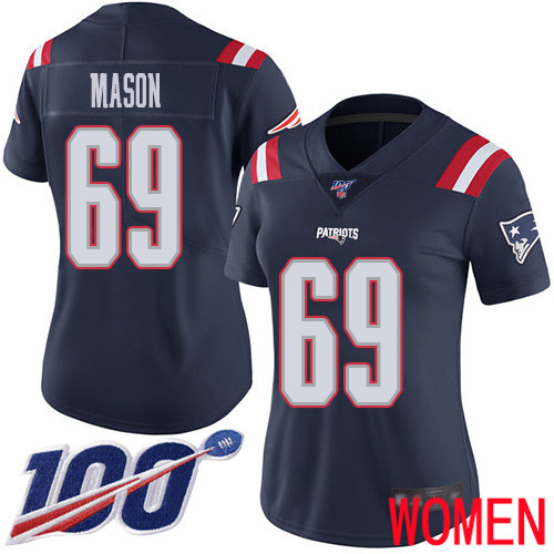 New England Patriots Football #69 100th Season Rush Limited Navy Blue Women Shaq Mason NFL Jersey